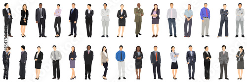 Multinational business team. Vector illustration of diverse cartoon men, women of various ethnicities, ages, body types in casual office outfits. Set of different business people Isolated 