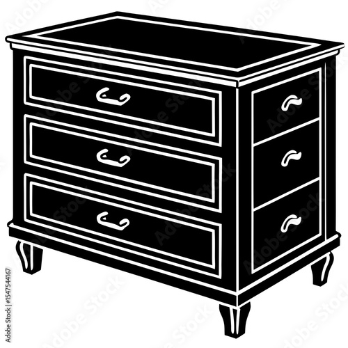 Black dresser with three drawers isolated on white background