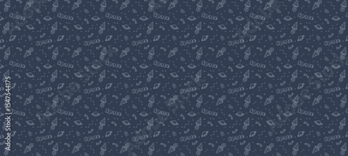 Space Banner background. Illustration Cosmos icons rocket cosmonaut stars satellite telescope comet.