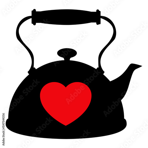 Icono con silueta de tetera clásica con asa y corazon