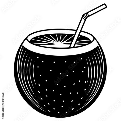 Coconut drink with straw isolated on white background