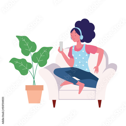 Woman Listening to Music Illustration – Relaxation, Headphones, and Audio Enjoyment Concept