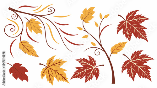 Autumn Fall Leaves and Branches Decorative Design Elements Vector Set