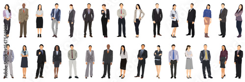 Multinational business team. Vector illustration of diverse cartoon men, women of various ethnicities, ages, body types in casual office outfits. Set of different business people Isolated 