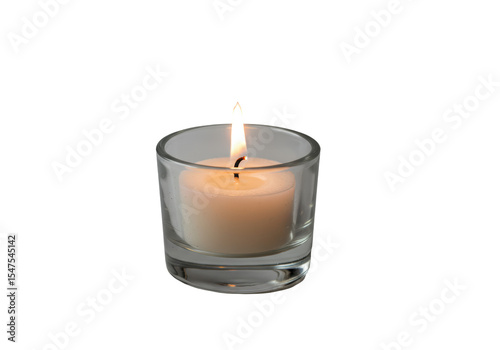 Canvastavla Isolated Glass Votive Candle Holder with Burning Wax Candle