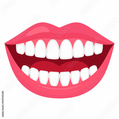 An open mouth showing a full set of white teeth surrounded by pink lips