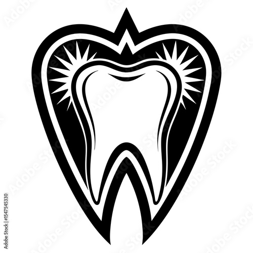 Anatomical tooth diagram with a heart design isolated on white