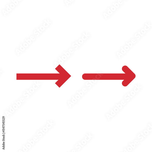 Set of Red Arrows Flat and Rounded Design on White Background. Minimal red arrows set for UI, infographics, navigation, or graphic elements.