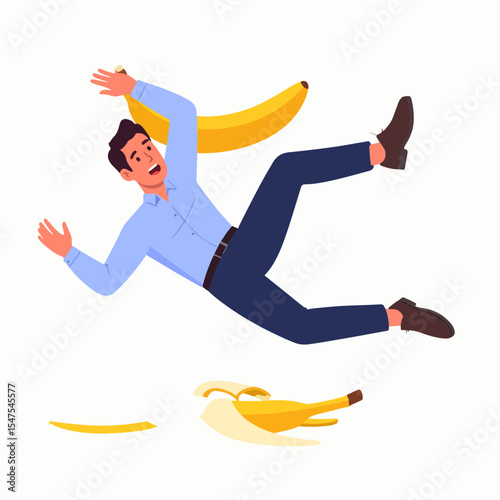 Man slipping on a banana peel Hes falling backwards with his arms up A banana is in the air