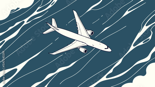 Cinematic Airplane Soaring Above Ocean Waves Illustration
