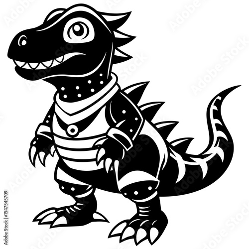 Cartoon trex dinosaur wearing armor isolated on white background