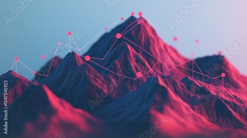 Abstract mountain range with data visualization