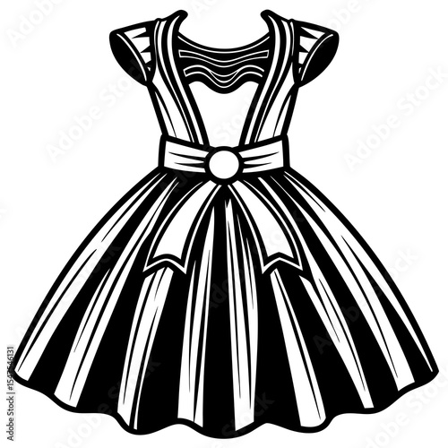 Vintage dress with belt isolated on white background