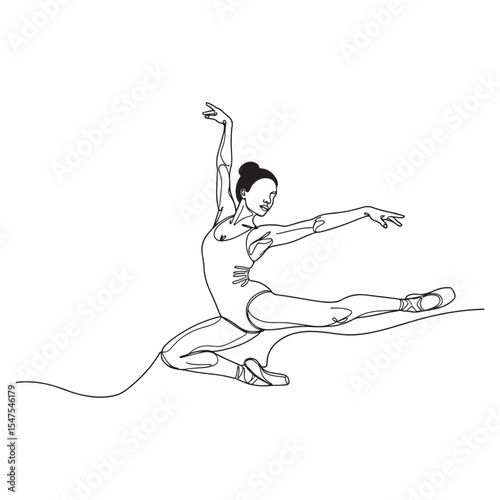 Ballerina Single Line Drawing Black White Elegant Pose