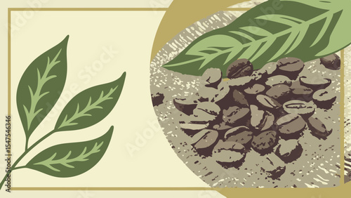 Organic Coffee Beans and Leaves Illustration for Premium Brew Packaging