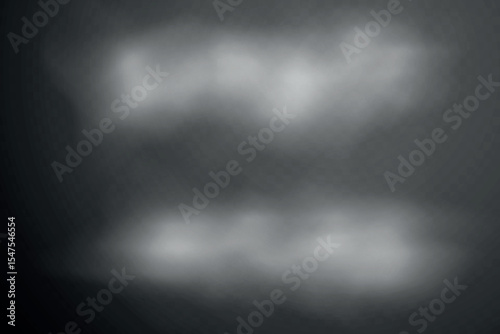 Smoke effect background. Realistic decorative fog in the air, vapor, creeping smoke puff. Layout of cloudy smog. Transparency vector illustration.