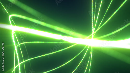 Intense green energy beams converge at a central point, forming a burst of light in a futuristic visual style