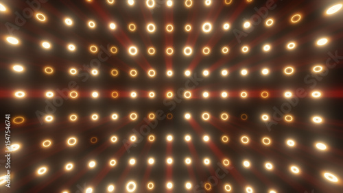 Glowing golden-yellow rings form a symmetrical tunnel of light and shadow, evoking speed and futuristic energy