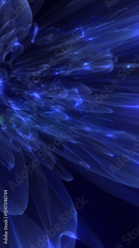 Explosive blue crystal-like abstract formation with glowing shards in motion
