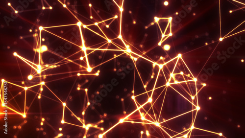 Bright orange digital network with glowing connections radiating across a dark red backdrop, symbolizing energy and connectivity