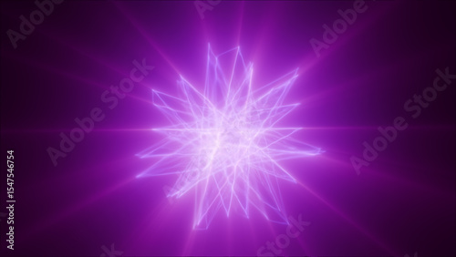 Violet glowing sphere made of neon lines in geometric formation over black background