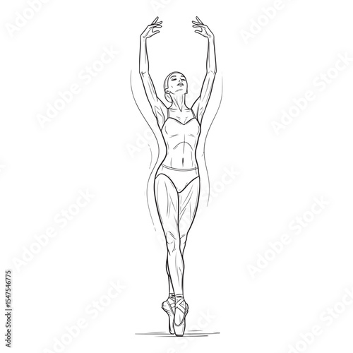 Ballerina Pointe En Arabe Line Drawing Black White