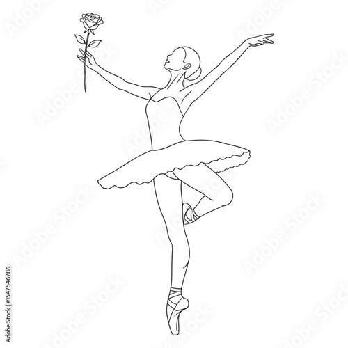 Ballerina Pointe En Arabe Holding Rose Line Art Illustration