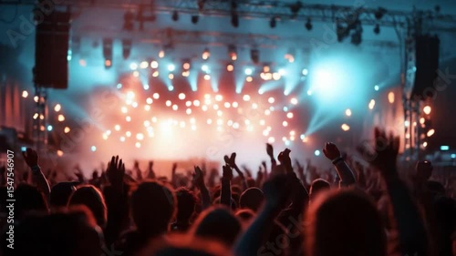 Wallpaper Mural Crowd at Music Concert: An immersive view of an ecstatic crowd at a vibrant music concert, captured from the midst of the energized audience. Hands reach towards the stage. Torontodigital.ca