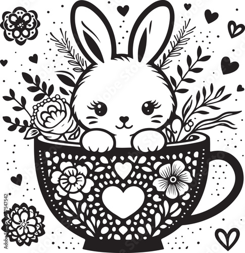 Cute Floral Bunny in Teacup SVG

