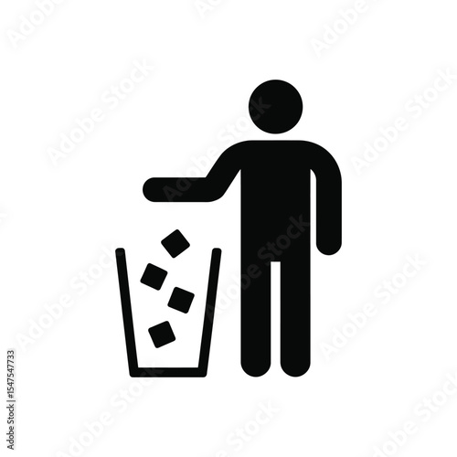 Person Throwing Trash Icon Black Silhouette Isolated on White Background for Clean Environment Concept

