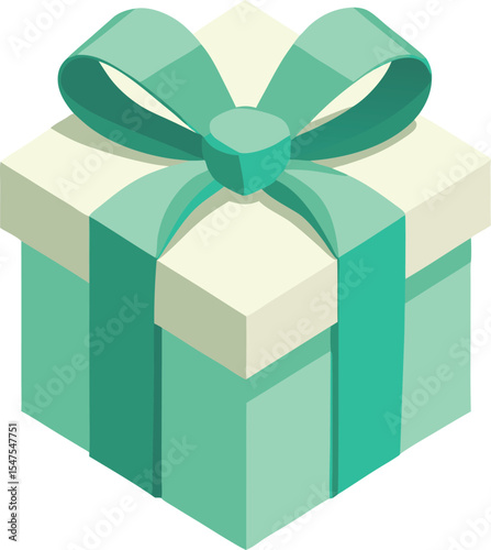 Isometric illustration of a gift box with a teal ribbon