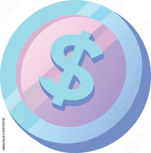 Pastel colored circular coin with dollar sign