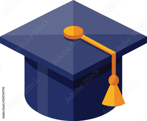 Isometric illustration of a dark blue graduation cap