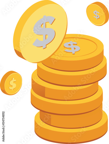 Stack of gold coins with dollar signs illustration