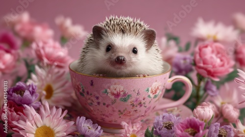 Charming Pink Flower with a Domesticated Hedgehog in Focus