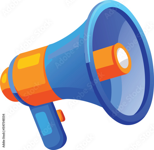 Vibrant blue and orange cartoon megaphone illustration