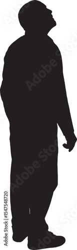 Vector; silhouette of a back side view of a man standing and looking up