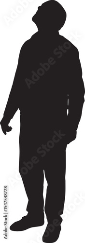 Vector; silhouette of a front side view of a man standing and looking up