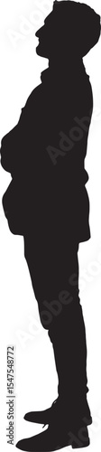 Vector; silhouette of a side view of a man standing arms crossed and looking up