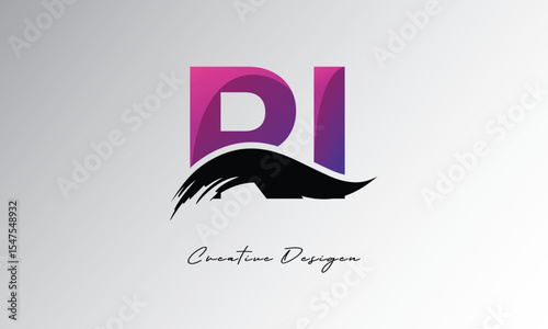 RI Artistic Brush Logo – Creative Gradient Monogram Lettermark with Paint Stroke Wave for Fashion, Branding & Modern Identity Design