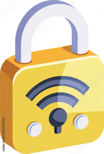 Isometric illustration of a padlock with wifi symbol