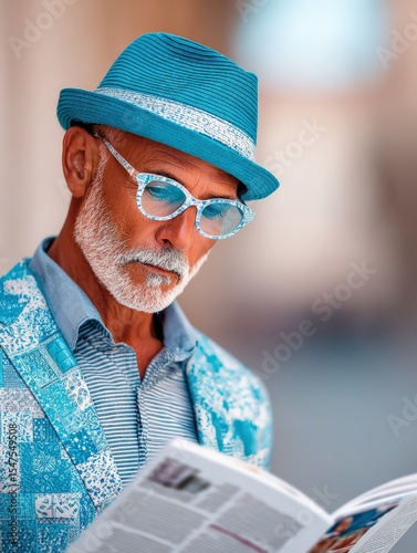 Stylish Eyewear and Hats Portrait with Sunglasses and Facial Hair