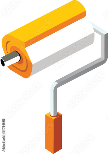 Isometric illustration of an orange paint roller