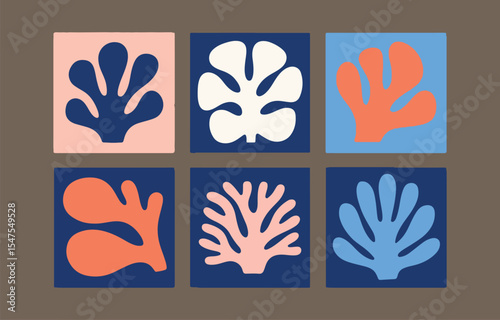 Abstract sea life collection six colorful tiles modern art print