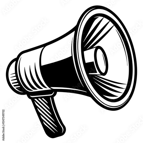 Black and white megaphone graphic isolated on white background