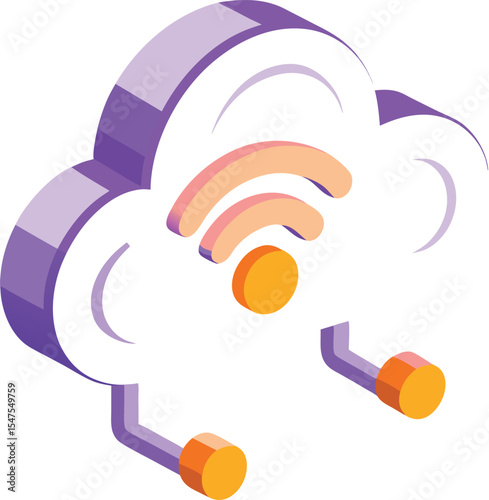 Isometric illustration of cloud computing with wifi signal