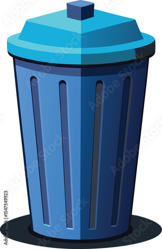 Illustration of a blue trash can with lid