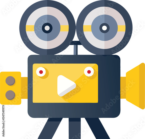 A simple cartoon illustration of a vintage movie camera