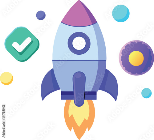 Successful project launch rocket illustration
