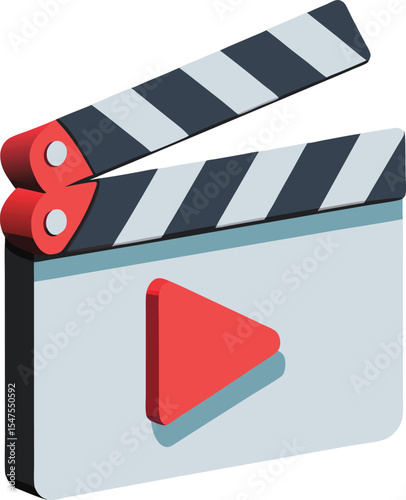 Isometric clapperboard with play button icon